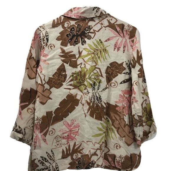 Vintage JM Collection 16 100% LINEN  Art Print RolltabSlv Women’s Blouse Shirt - Picture 3 of 11